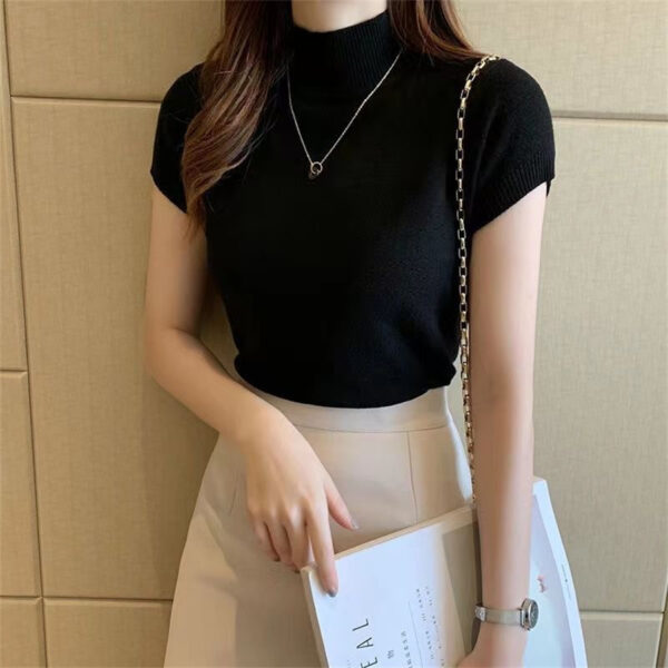 Fashion Woman Blouses Short Sleeve Summer Tops Blouse Women Turtleneck Knitted Blouse Shirt Women Tops Blouses DF4908 - Image 7